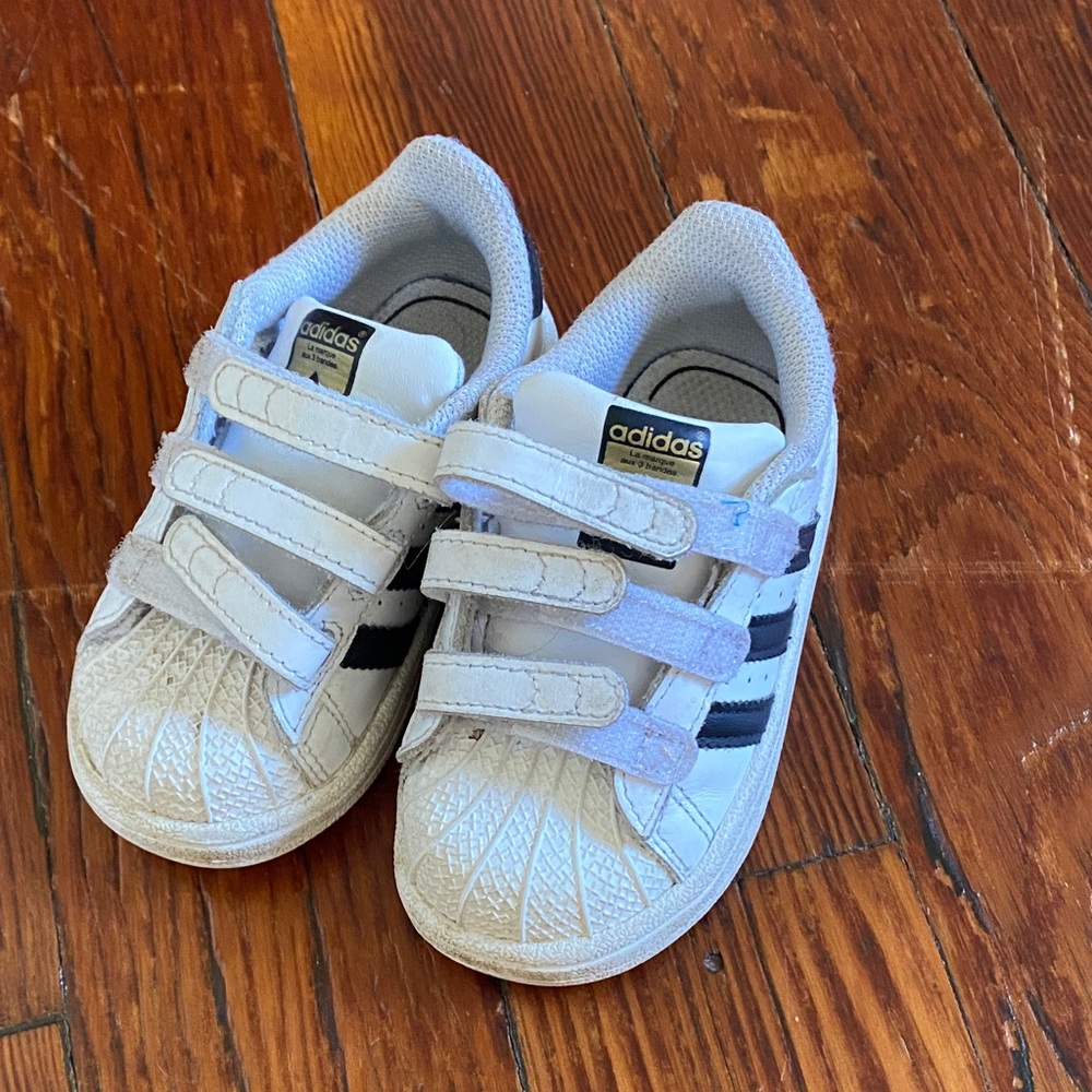 Adidas Kids White and Black Velcro Sneakers